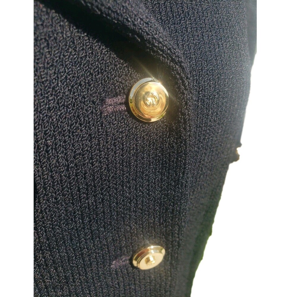 St John Collection Marie Gray Santana Knit Jacket Skirt Suit Black Sz 4 Gold Btn - Picture 2 of 16